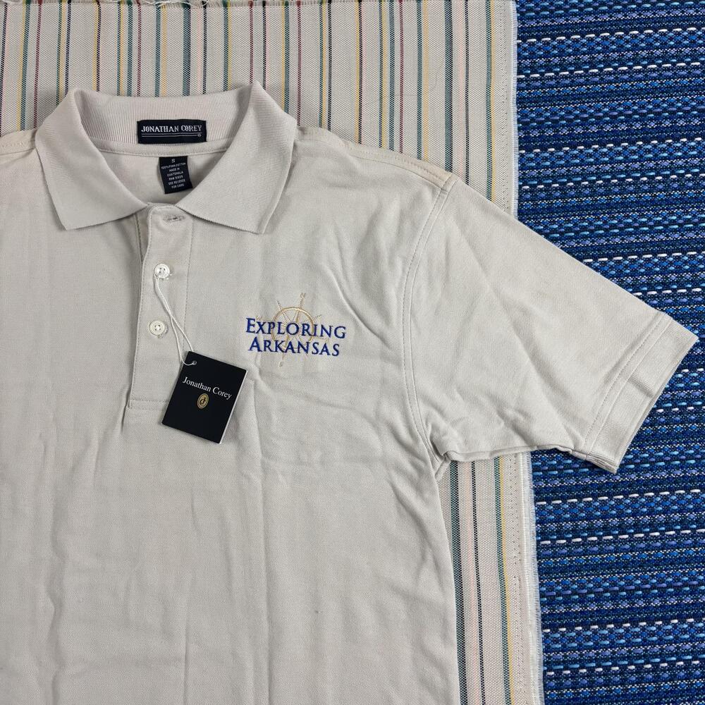 Jonathan Corey Polo Shirt Mens Small Beige PBS Exploring Arkansas Pima NEW